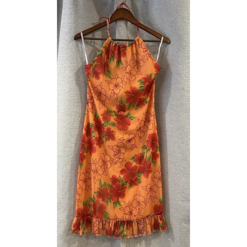 Vintage California Concepts Y2K Orange Floral Dress Lined Beautiful‎ Details M